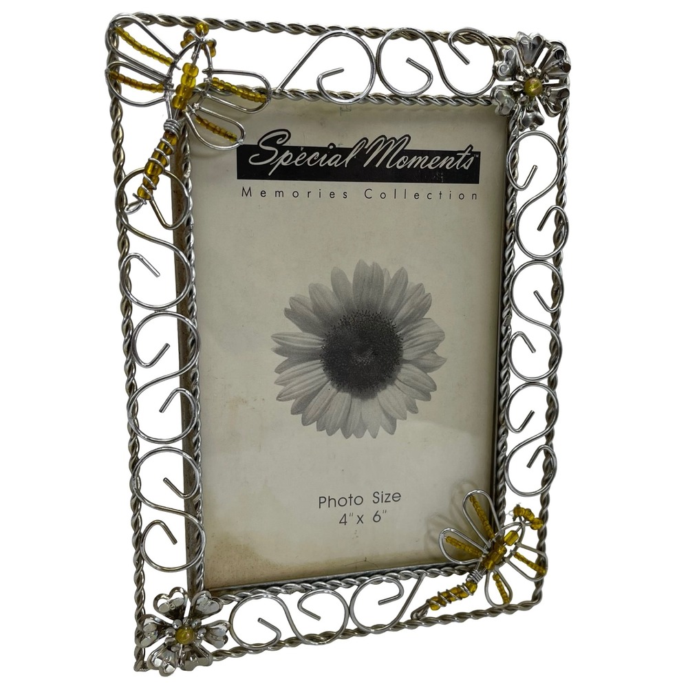 Vintage Silver Wire Dragonfly‎ Beaded 4x6 Picture Frame Garden Theme Y2K Fairy
